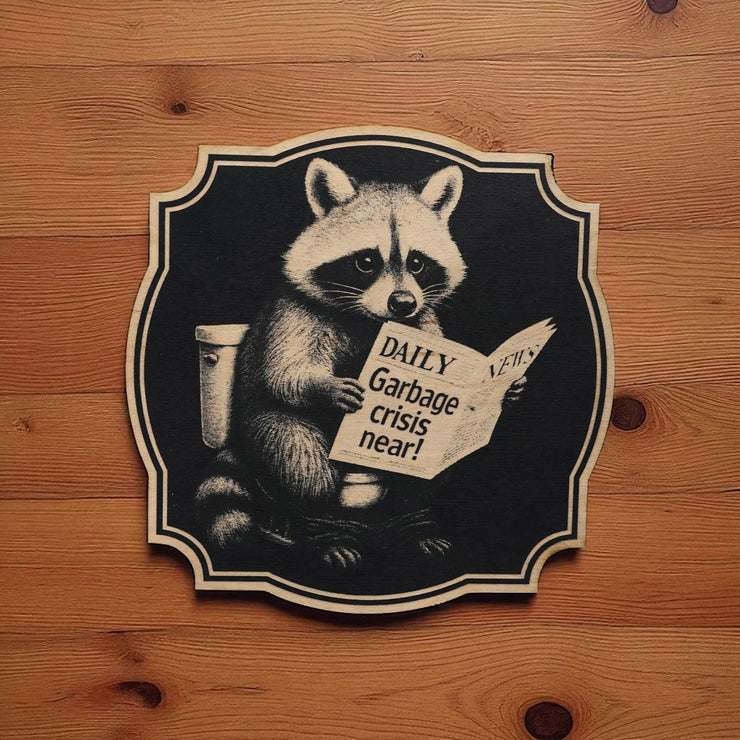 Sign - Black - Garbage Crisis Near with Raccoon