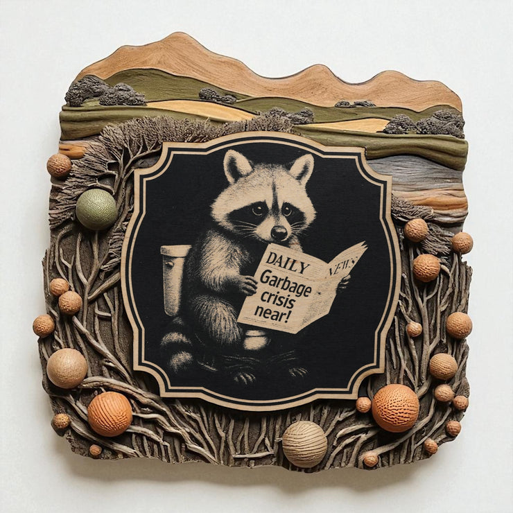 Sign - Black - Garbage Crisis Near with Raccoon