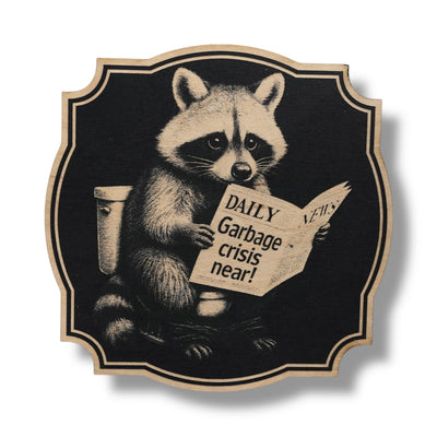 Sign - Black - Garbage Crisis Near with Raccoon