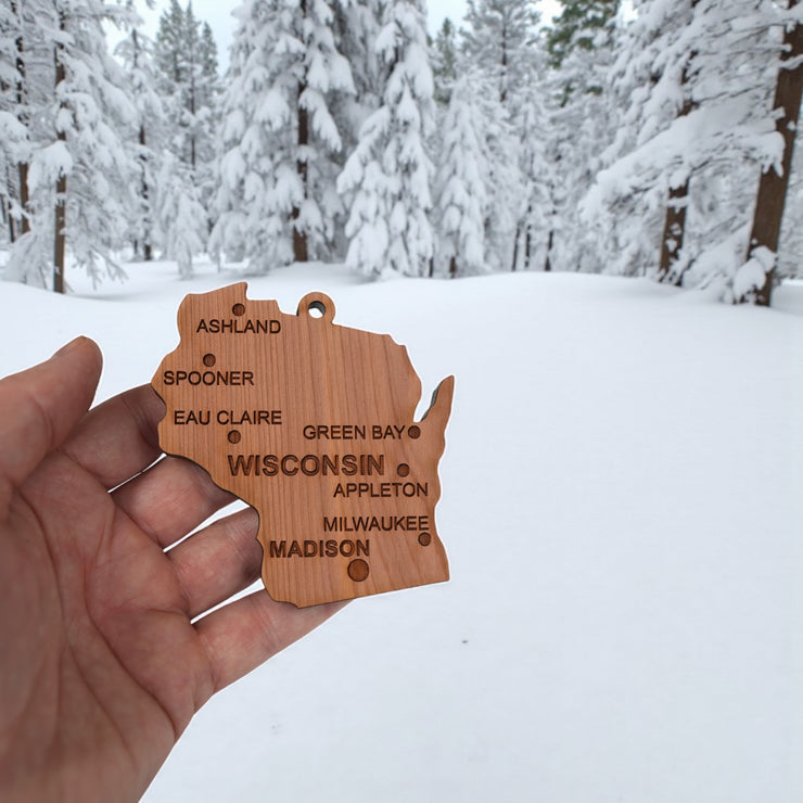 Ornament - CUSTOM - Wisconsin State with Cities