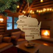 Ornament - CUSTOM - Wisconsin State with Cities