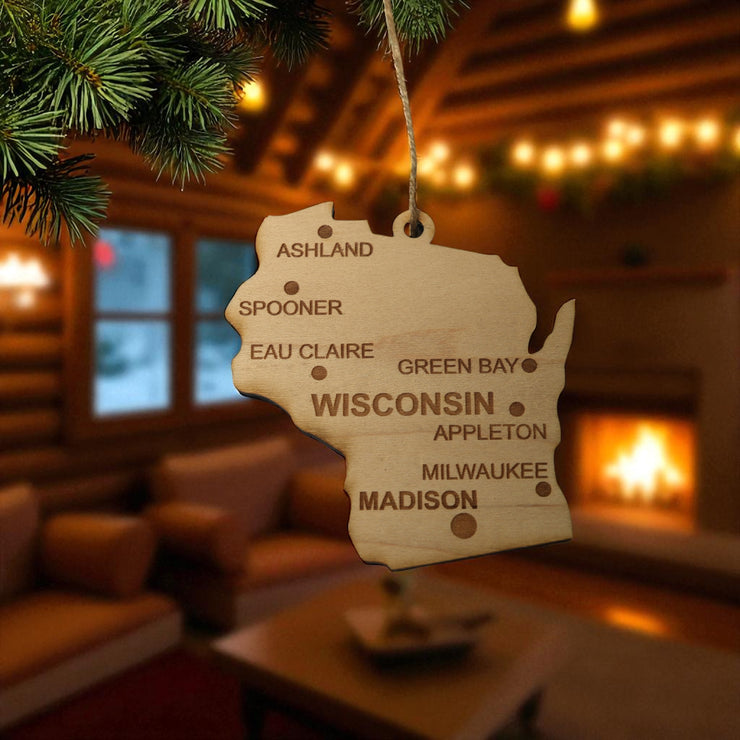 Ornament - CUSTOM - Wisconsin State with Cities