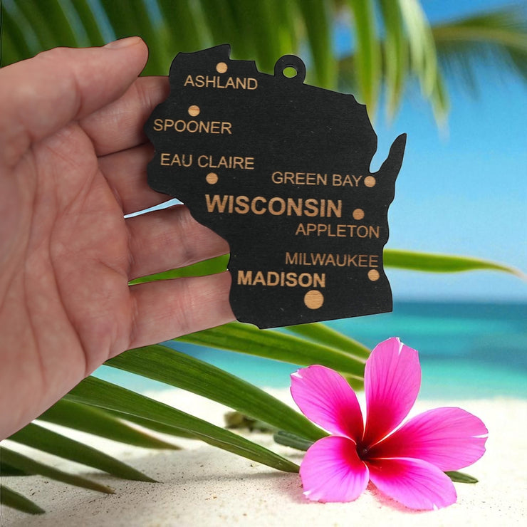 Ornament - CUSTOM - Wisconsin State with Cities