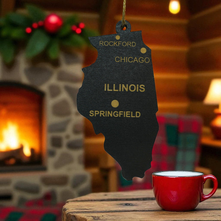 Ornament - CUSTOM - Illinois State with Cities