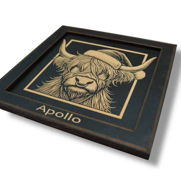 Framed Art - PERSONALIZED - CUSTOM - Highland Cow with Santa Hat