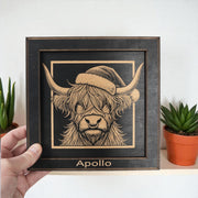 Framed Art - PERSONALIZED - CUSTOM - Highland Cow with Santa Hat