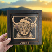 Framed Art - PERSONALIZED - CUSTOM - Highland Cow with Santa Hat