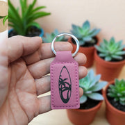 Keychain - Rectangle - Palm Tree Surfboard - Leather