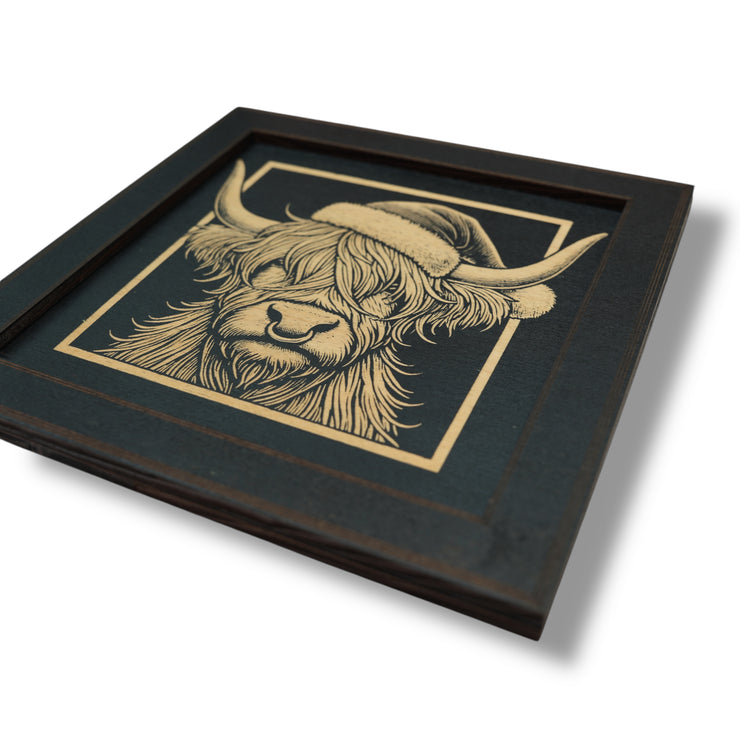 Framed Art - CUSTOM - Highland Cow with Santa hat