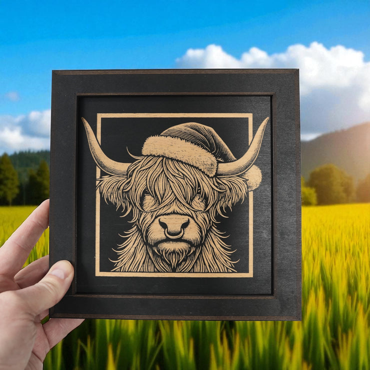 Framed Art - CUSTOM - Highland Cow with Santa hat