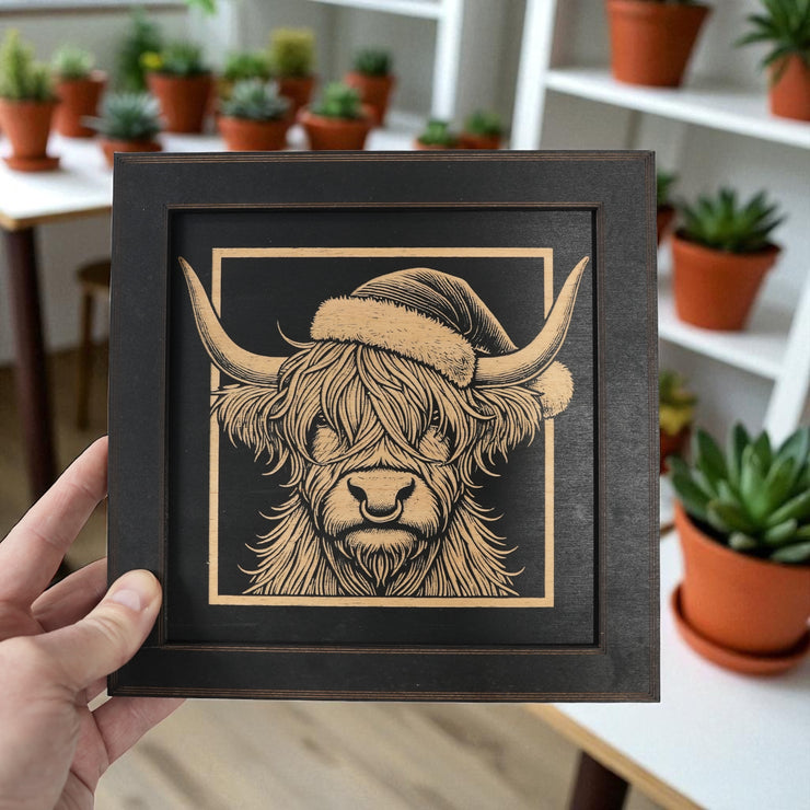 Framed Art - CUSTOM - Highland Cow with Santa hat
