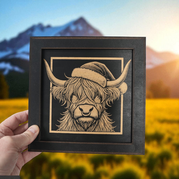Framed Art - CUSTOM - Highland Cow with Santa hat