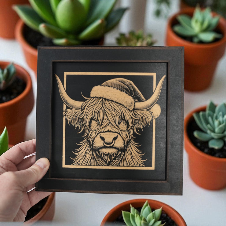 Framed Art - CUSTOM - Highland Cow with Santa hat