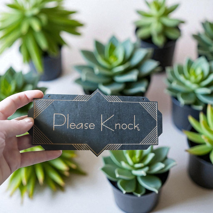 Please Knock - Black Door Sign - Art Deco 4x8