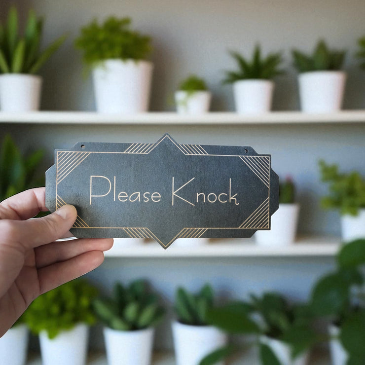 Please Knock - Black Door Sign - Art Deco 4x8