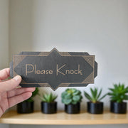Please Knock - Black Door Sign - Art Deco 4x8