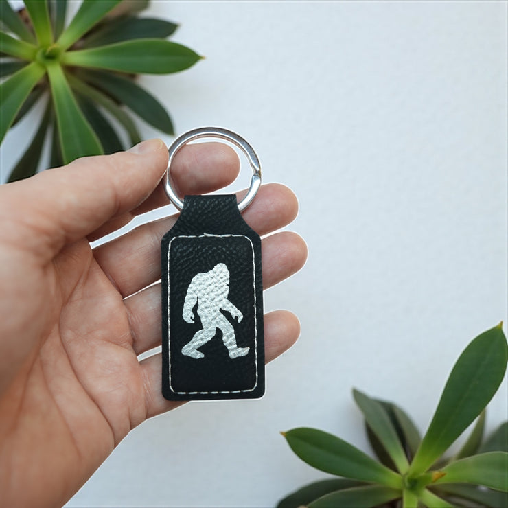 Keychain - Rectangle - Bigfoot Sasquatch - Leather