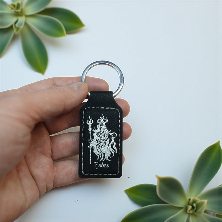 Keychain - Rectangle - Hades God of the Underworld - Leather