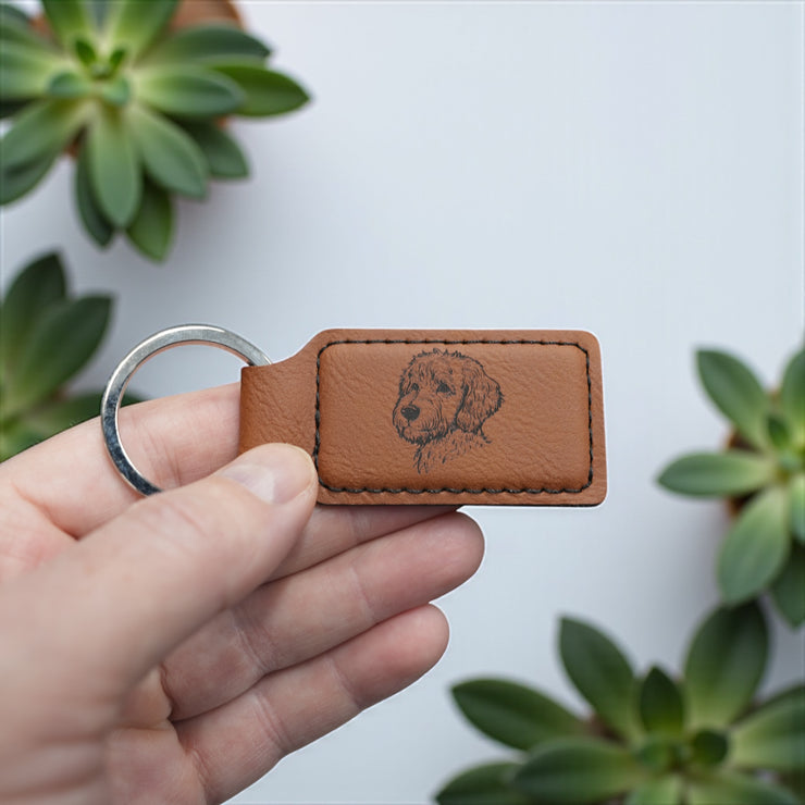 Keychain - Rectangle - Golden Doodle - Leather