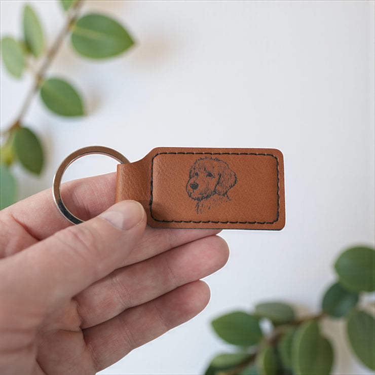 Keychain - Rectangle - Golden Doodle - Leather