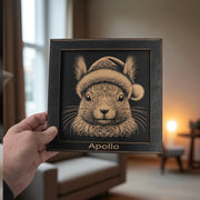Framed Art - PERSONALIZED - CUSTOM - Squirrel with Santa Hat