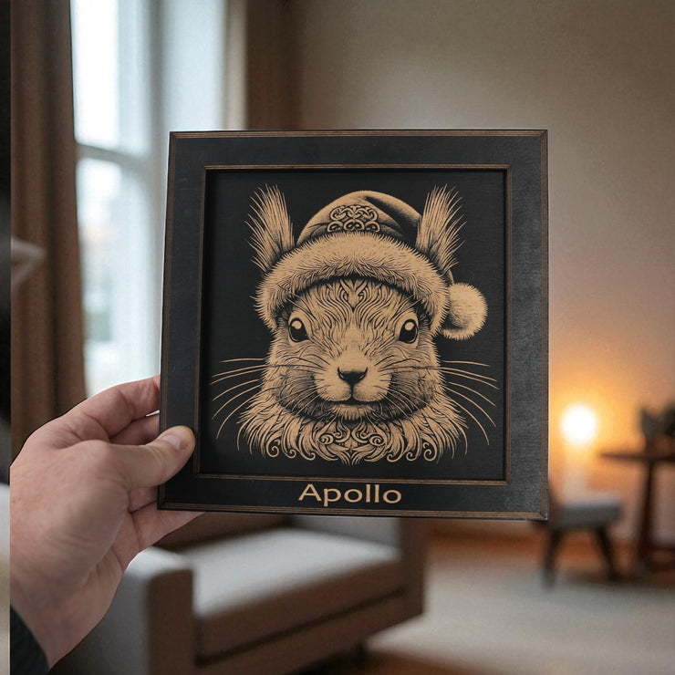 Framed Art - PERSONALIZED - CUSTOM - Squirrel with Santa Hat
