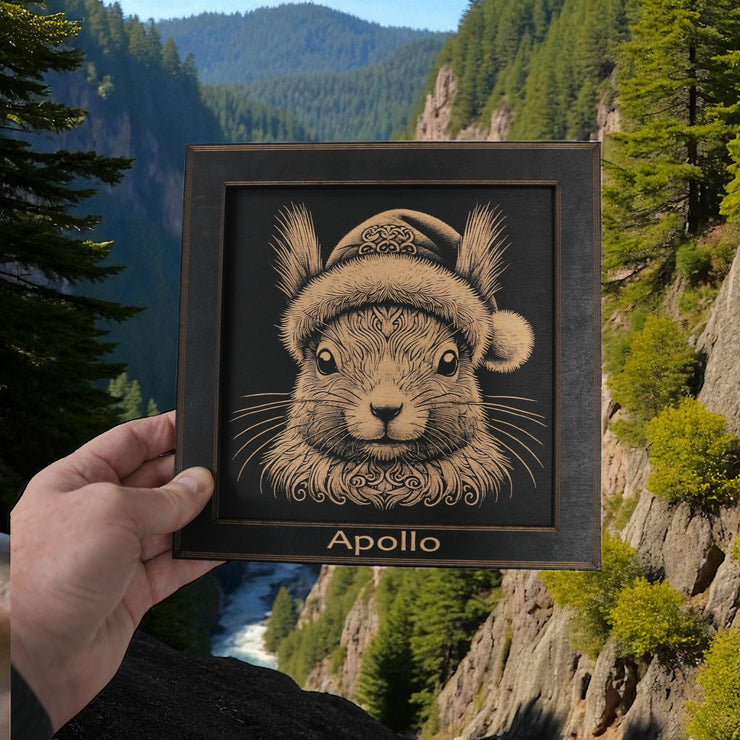 Framed Art - PERSONALIZED - CUSTOM - Squirrel with Santa Hat
