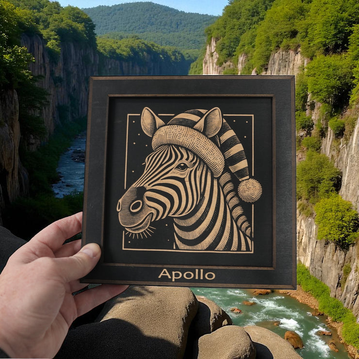 Framed Art - PERSONALIZED - CUSTOM - Zebra with Santa Hat