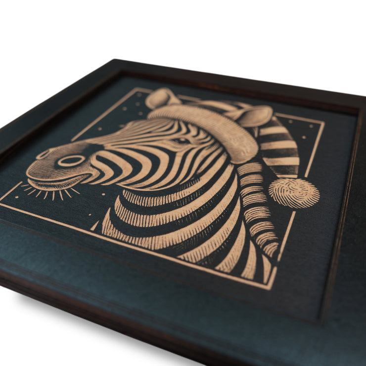 Framed Art - CUSTOM - Zebra with Santa Hat