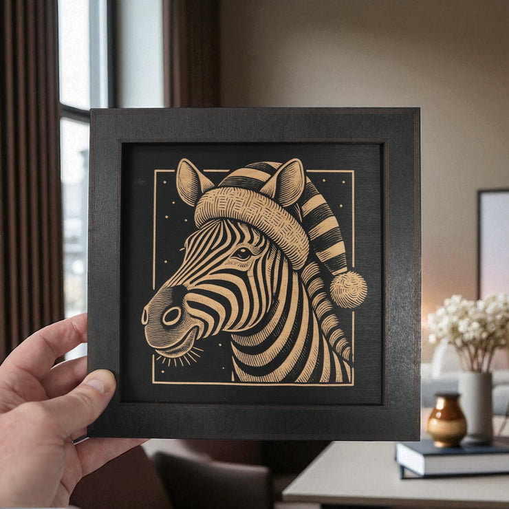 Framed Art - CUSTOM - Zebra with Santa Hat