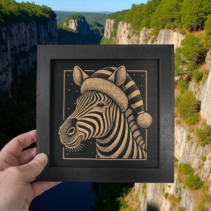 Framed Art - CUSTOM - Zebra with Santa Hat