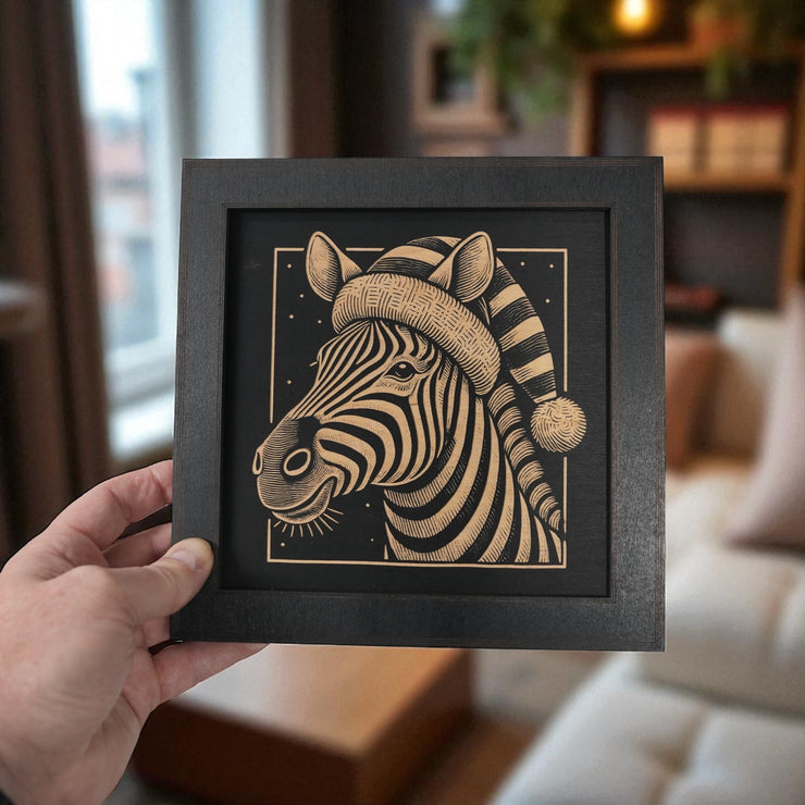 Framed Art - CUSTOM - Zebra with Santa Hat