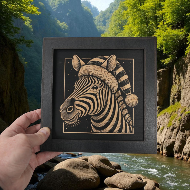 Framed Art - CUSTOM - Zebra with Santa Hat