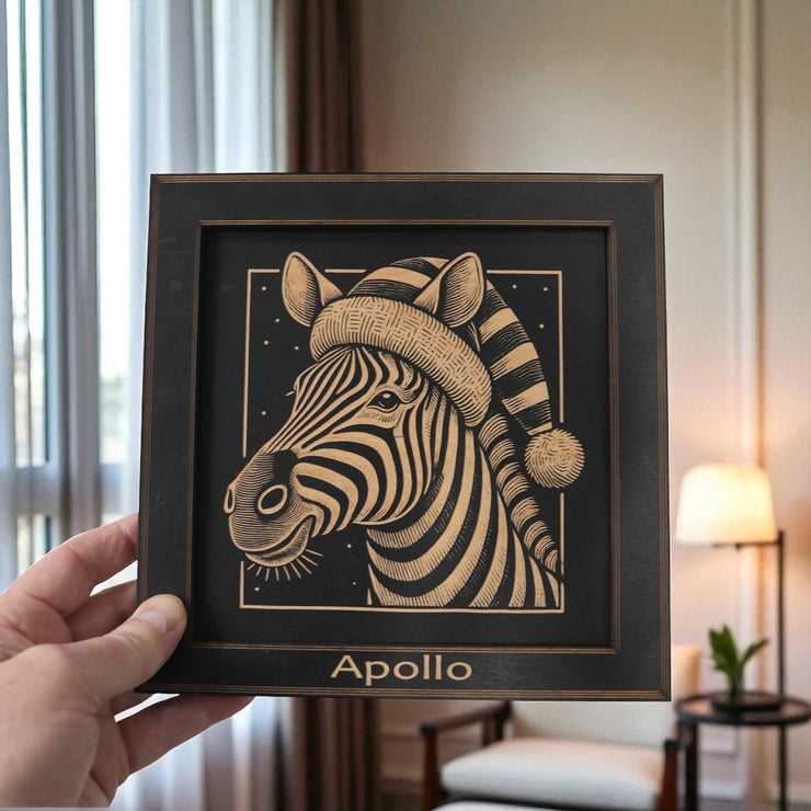 Framed Art - PERSONALIZED - CUSTOM - Zebra with Santa Hat