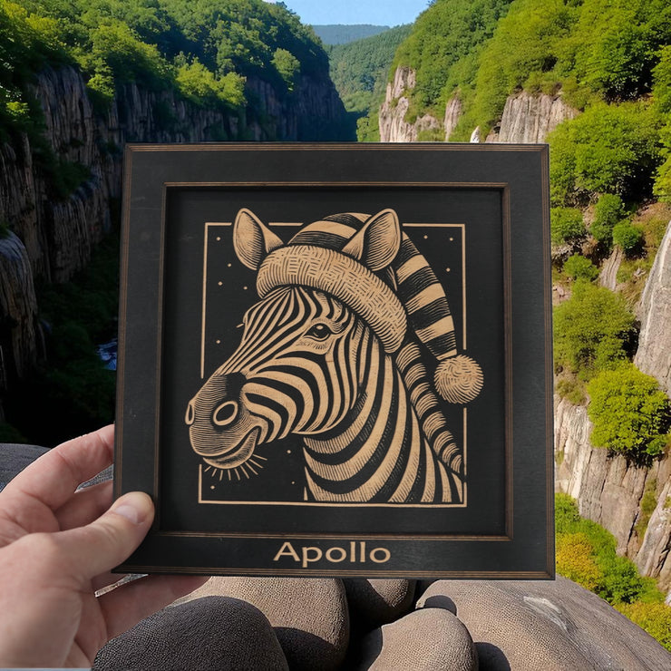 Framed Art - PERSONALIZED - CUSTOM - Zebra with Santa Hat