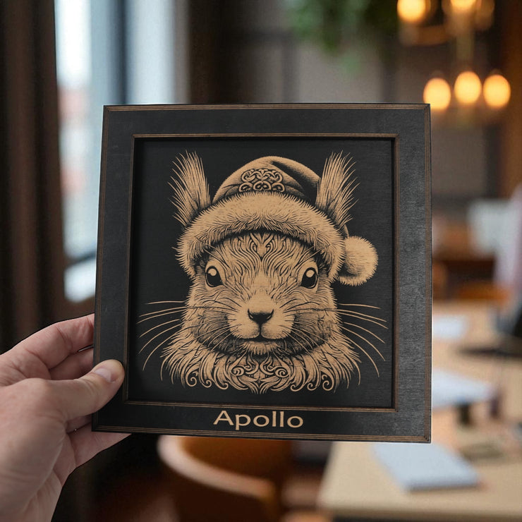 Framed Art - PERSONALIZED - CUSTOM - Squirrel with Santa Hat