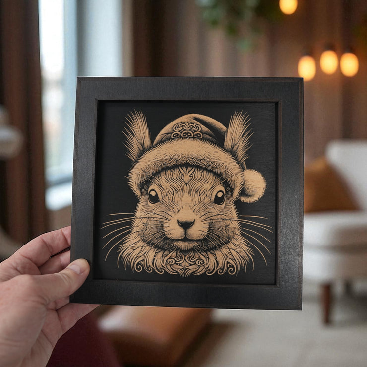 Framed Art - CUSTOM - Squirrel with Santa Hat