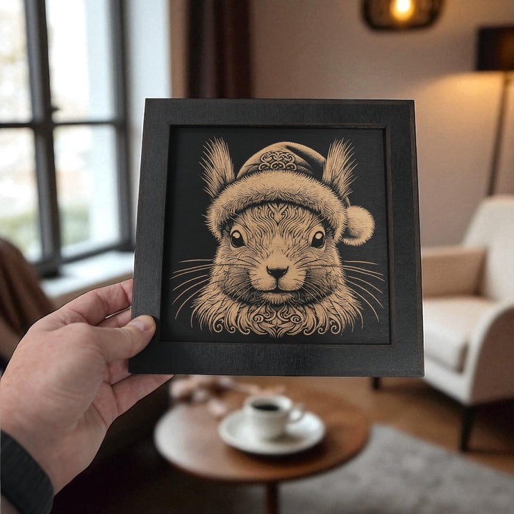 Framed Art - CUSTOM - Squirrel with Santa Hat