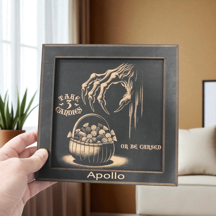 Framed Art - PERSONALIZED - CUSTOM - Take 3 candies or be cursed - Halloween