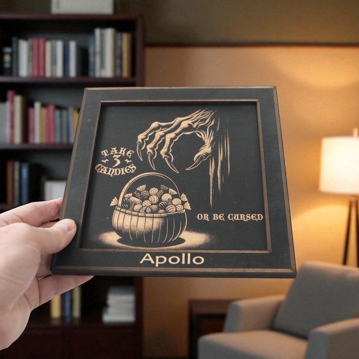 Framed Art - PERSONALIZED - CUSTOM - Take 3 candies or be cursed - Halloween