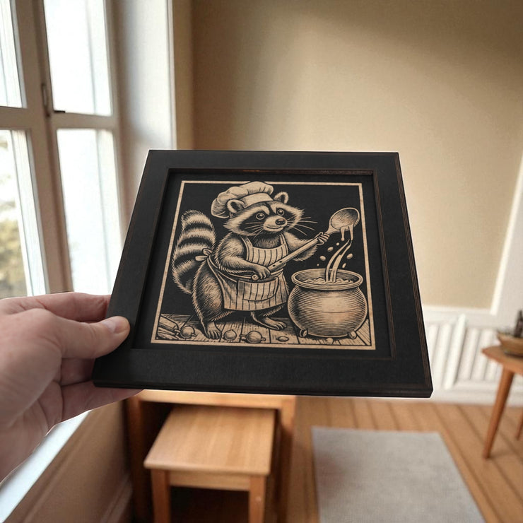 Framed Art - CUSTOM - Raccoon Cooking