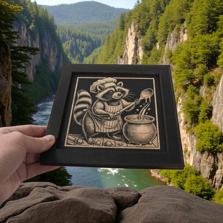 Framed Art - CUSTOM - Raccoon Cooking