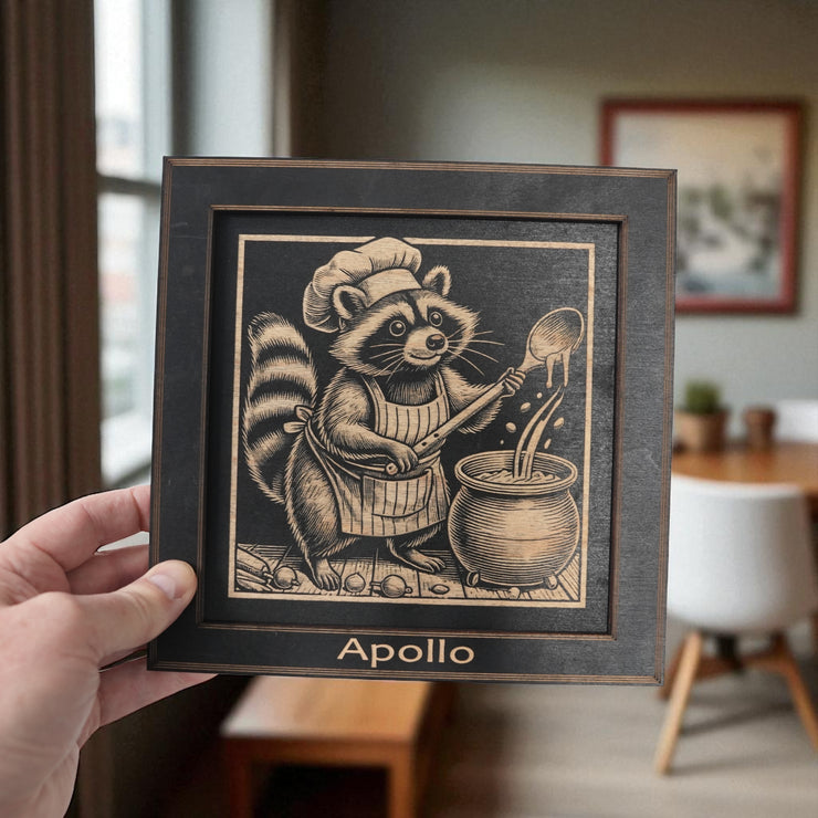 Framed Art - PERSONALIZED - CUSTOM - Raccoon Cooking