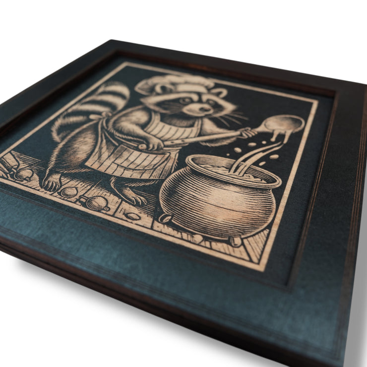 Framed Art - CUSTOM - Raccoon Cooking