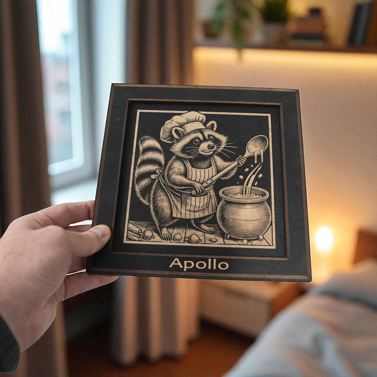 Framed Art - PERSONALIZED - CUSTOM - Raccoon Cooking