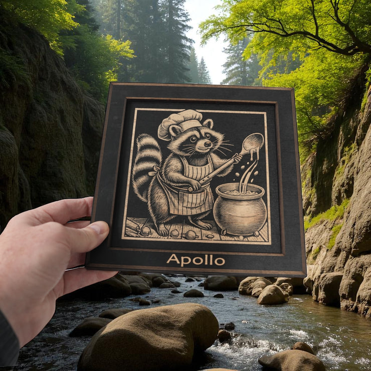 Framed Art - PERSONALIZED - CUSTOM - Raccoon Cooking