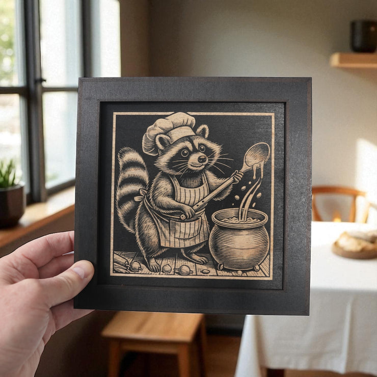 Framed Art - CUSTOM - Raccoon Cooking