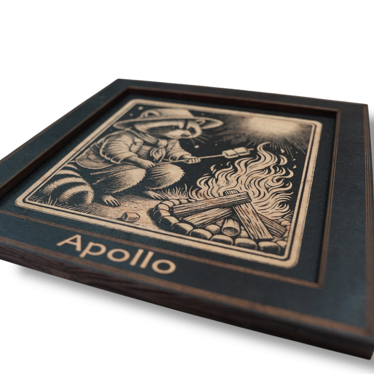 Framed Art - PERSONALIZED - CUSTOM - Raccoon Campfire
