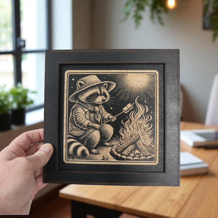Framed Art - CUSTOM - Raccoon Campfire