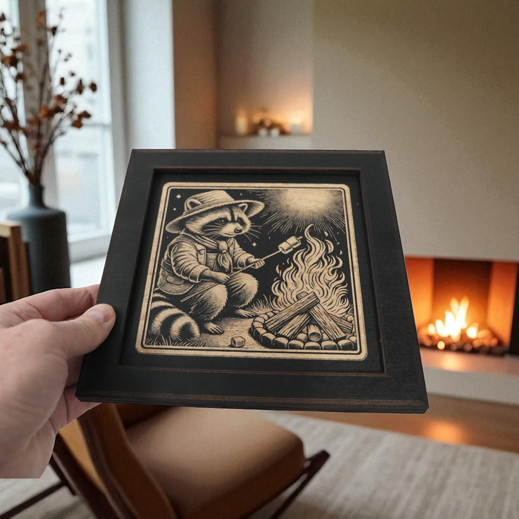 Framed Art - CUSTOM - Raccoon Campfire